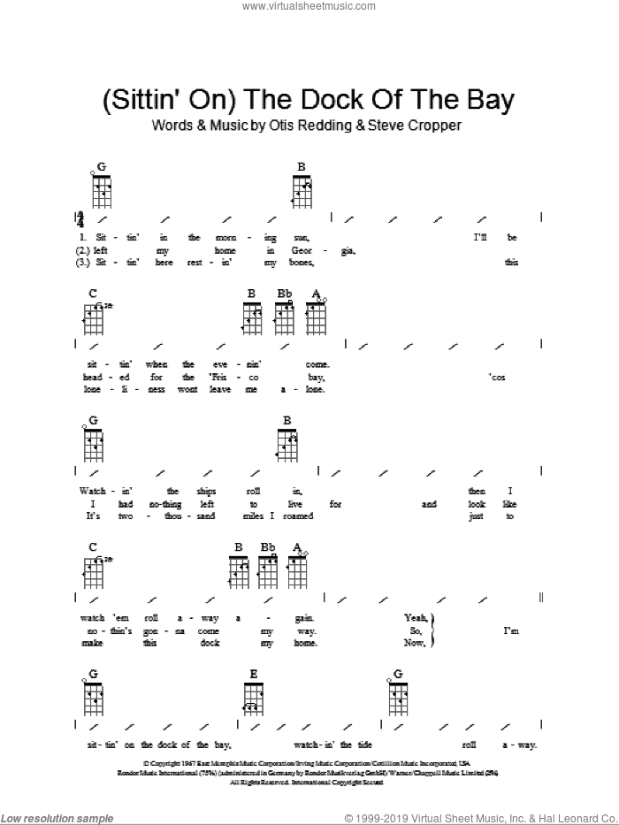 (Sittin' On) The Dock Of The Bay sheet music for ukulele (chords) by Otis Redding and Steve Cropper, intermediate skill level