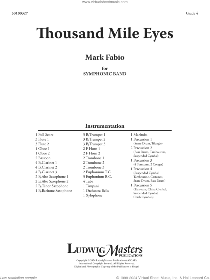 Thousand Mile Eyes (COMPLETE) sheet music for concert band by Mark Fabio, intermediate skill level