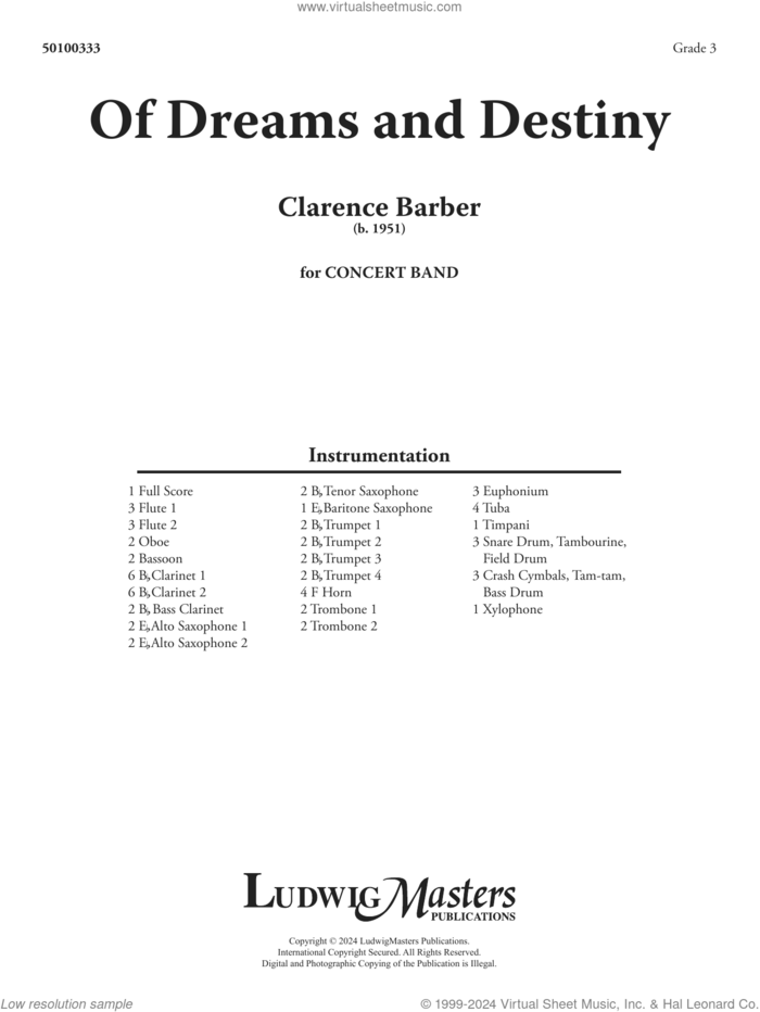 Of Dreams And Destiny (COMPLETE) sheet music for concert band by Clarence Barber, intermediate skill level