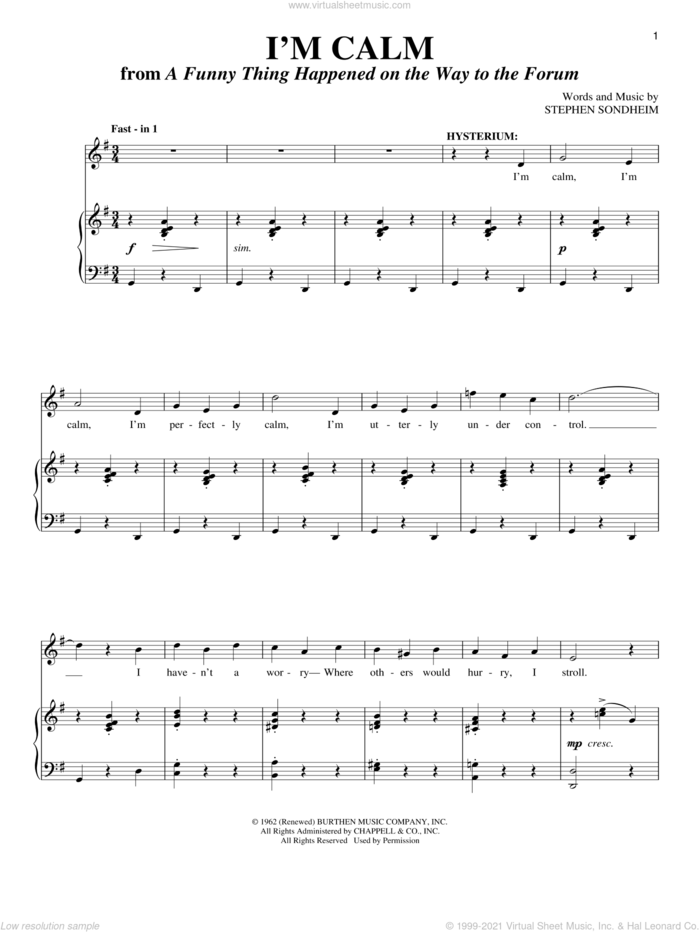 I'm Calm sheet music for voice and piano by Stephen Sondheim, intermediate skill level