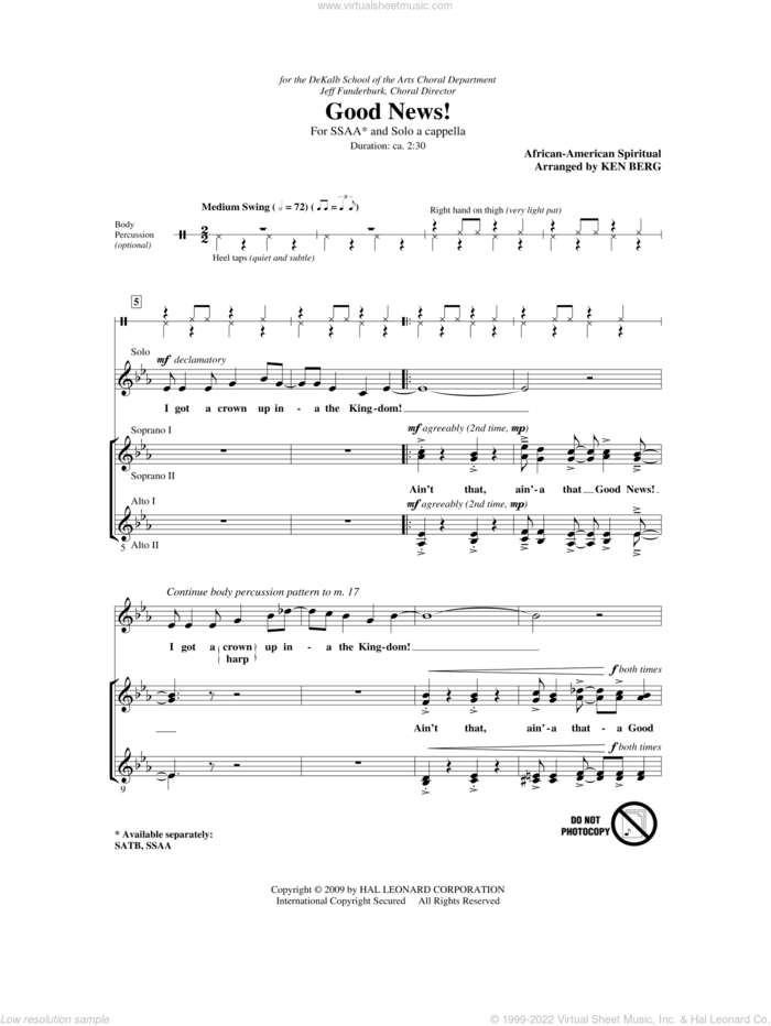 Good News! sheet music for choir (SSA: soprano, alto) by Ken Berg and Miscellaneous, intermediate skill level