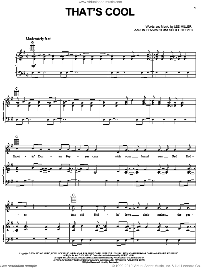 That's Cool sheet music for voice, piano or guitar by Blue County, Aaron Benward, Lee Thomas Miller and Scott Reeves, intermediate skill level