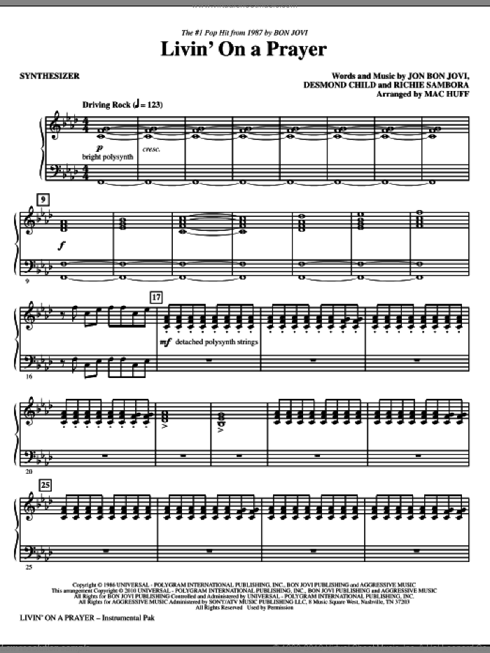 Livin' On A Prayer (arr. Mac Huff) (complete set of parts) sheet music for orchestra/band (Rhythm) by Bon Jovi, Desmond Child, Richie Sambora and Mac Huff, intermediate skill level