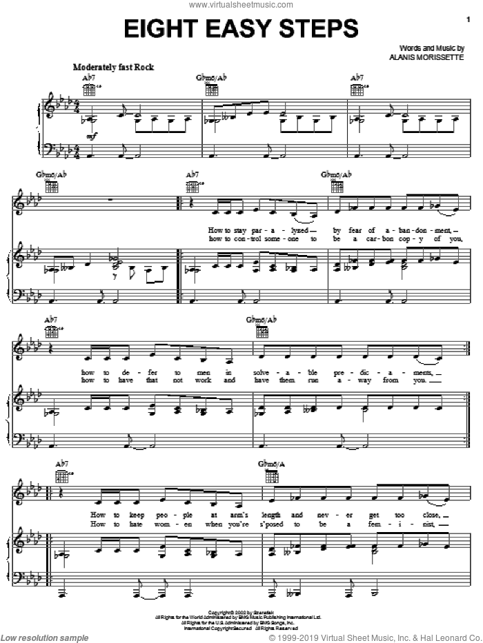 Eight Easy Steps sheet music for voice, piano or guitar by Alanis Morissette, intermediate skill level