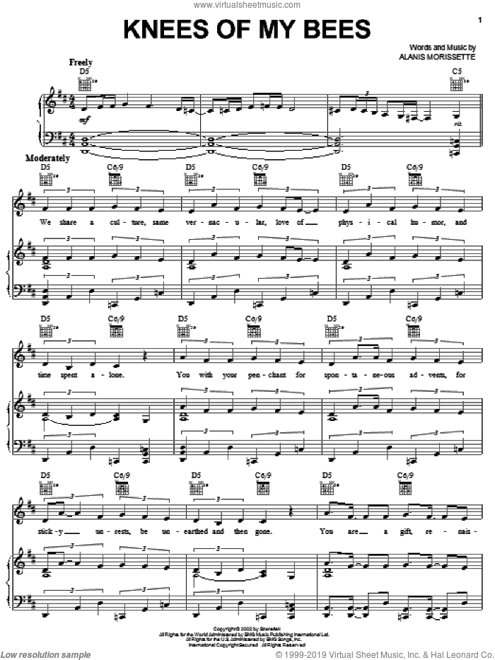 Knees Of My Bees sheet music for voice, piano or guitar by Alanis Morissette, intermediate skill level