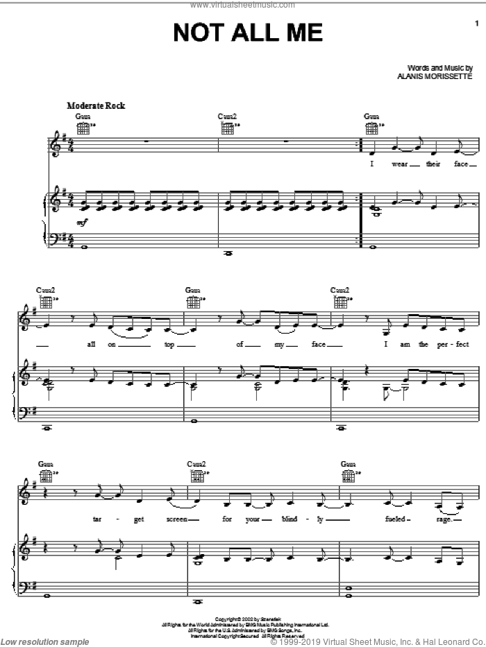 Not All Me sheet music for voice, piano or guitar by Alanis Morissette, intermediate skill level