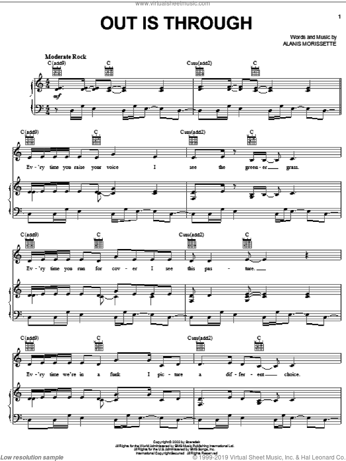 Out Is Through sheet music for voice, piano or guitar by Alanis Morissette, intermediate skill level