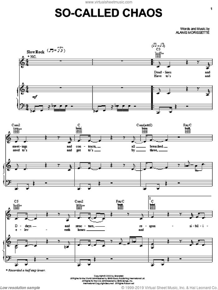 So-Called Chaos sheet music for voice, piano or guitar by Alanis Morissette, intermediate skill level