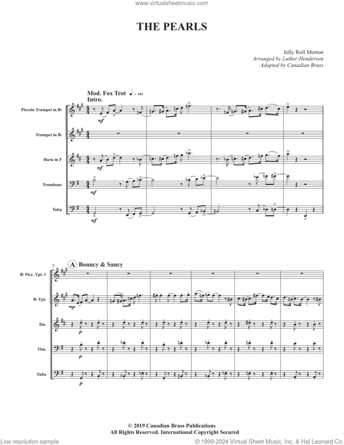 The Pearls (COMPLETE) sheet music for brass quintet by Canadian Brass, Jelly Roll Morton and Luther Henderson, intermediate skill level