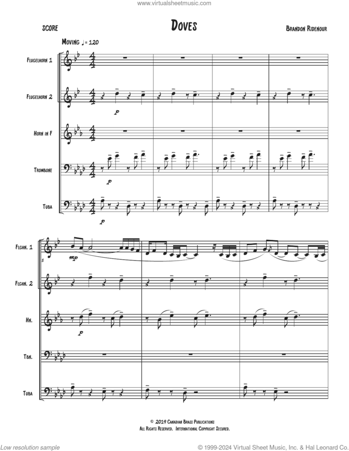 Doves (COMPLETE) sheet music for brass ensemble by Canadian Brass and Brandon Ridenour, classical score, intermediate skill level