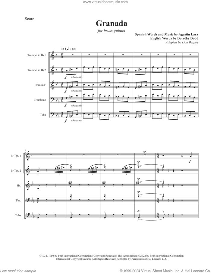 Granada (COMPLETE) sheet music for brass ensemble by Canadian Brass, Agustin Lara and Don Bagley, classical score, intermediate skill level