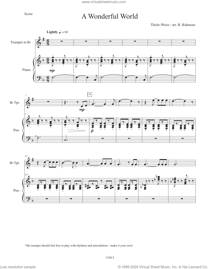 What A Wonderful World sheet music for trumpet and piano by Canadian Brass, Brandon Ridenour, Bob Thiele and George David Weiss, intermediate skill level