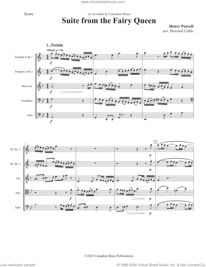 Suite from the Fairy Queen (COMPLETE) sheet music for brass quintet by Canadian Brass, Henry Purcell and Howard Cable, classical score, intermediate skill level