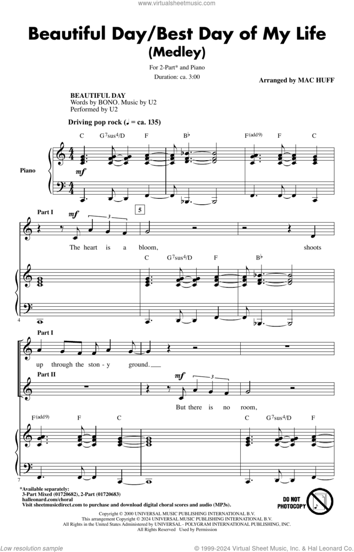 Beautiful Day/Best Day Of My Life (Medley) sheet music for choir (2-Part) by U2, Mac Huff, American Authors, Aaron Accetta, David Rublin, James Adam Shelley, Matthew Sanchez, Shep Goodman, Zachary Barnett and Bono, intermediate duet