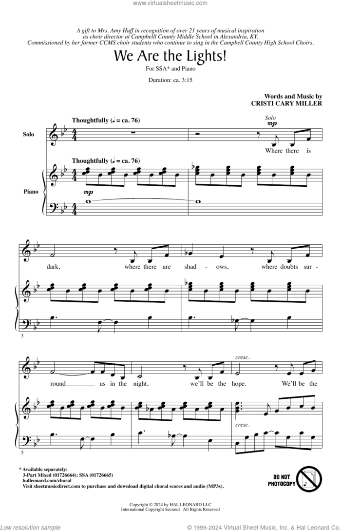 We Are The Lights! sheet music for choir (SSA: soprano, alto) by Cristi Cary Miller, intermediate skill level