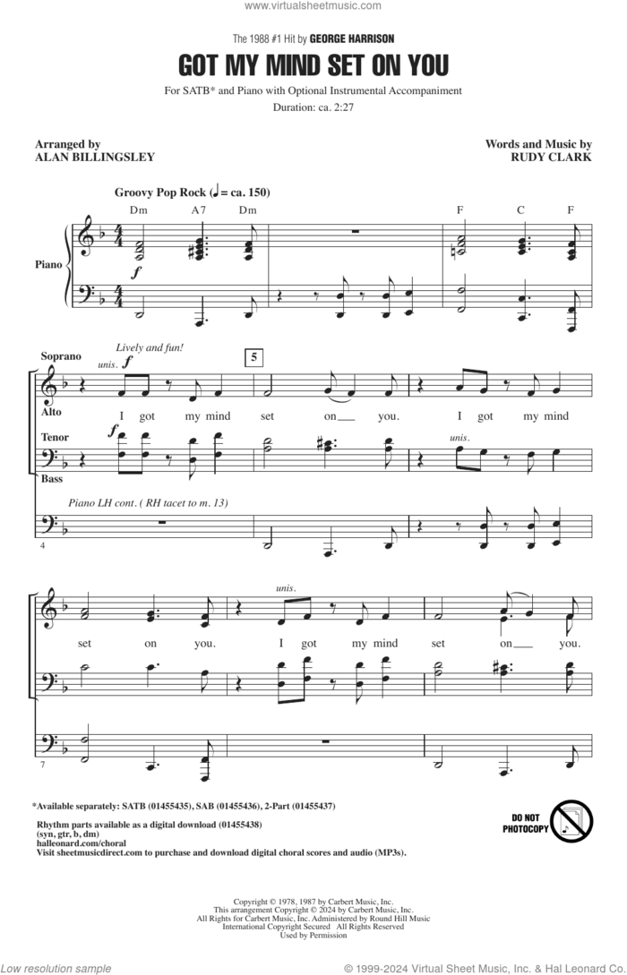 Got My Mind Set On You (arr. Alan Billingsley) sheet music for choir (SATB: soprano, alto, tenor, bass) by George Harrison, Alan Billingsley and Rudy Clark, intermediate skill level