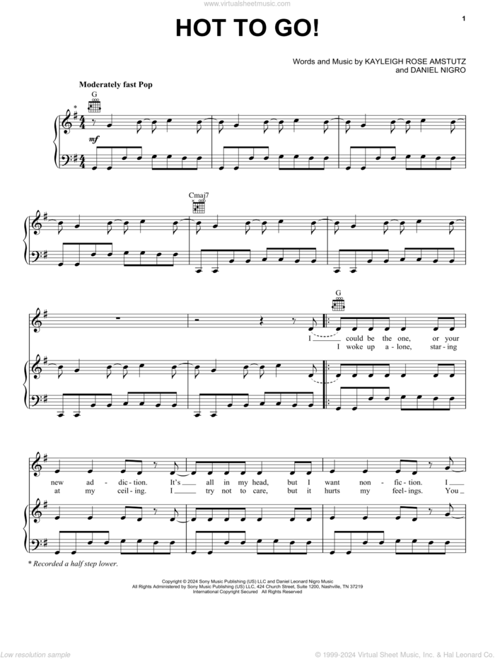 HOT TO GO! sheet music for voice, piano or guitar by Chappell Roan, Daniel Nigro and Kayleigh Rose Amstutz, intermediate skill level