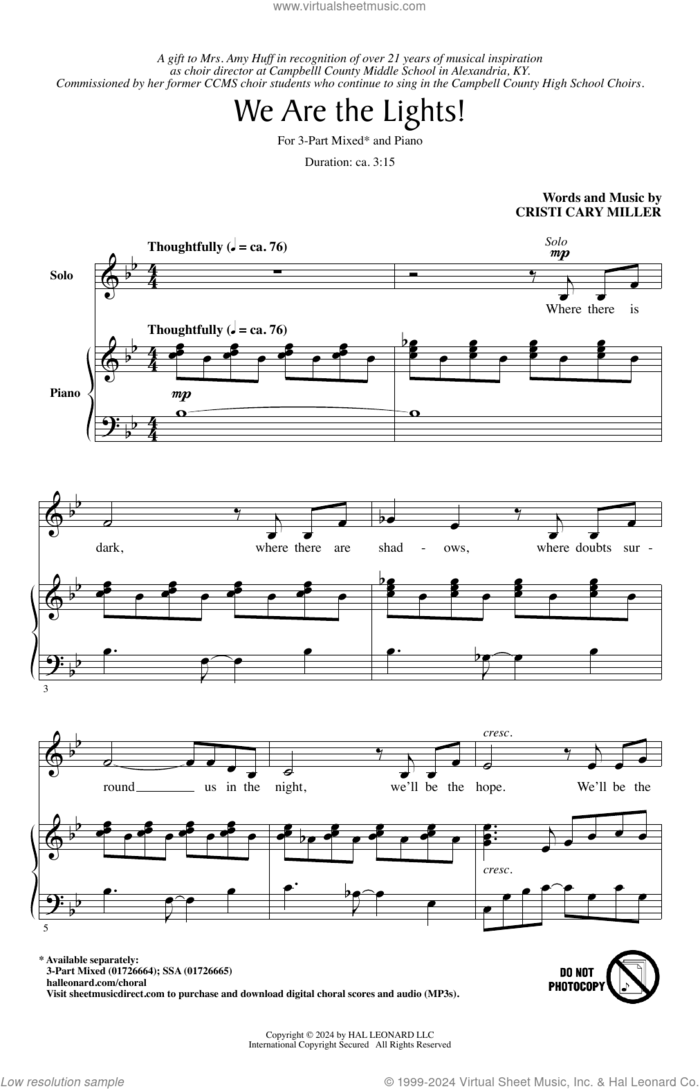 We Are The Lights! sheet music for choir (3-Part Mixed) by Cristi Cary Miller, intermediate skill level