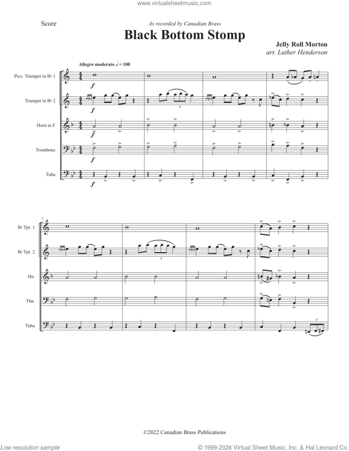 Black Bottom Stomp (COMPLETE) sheet music for brass quintet by Canadian Brass, Jelly Roll Morton and Luther Henderson, intermediate skill level