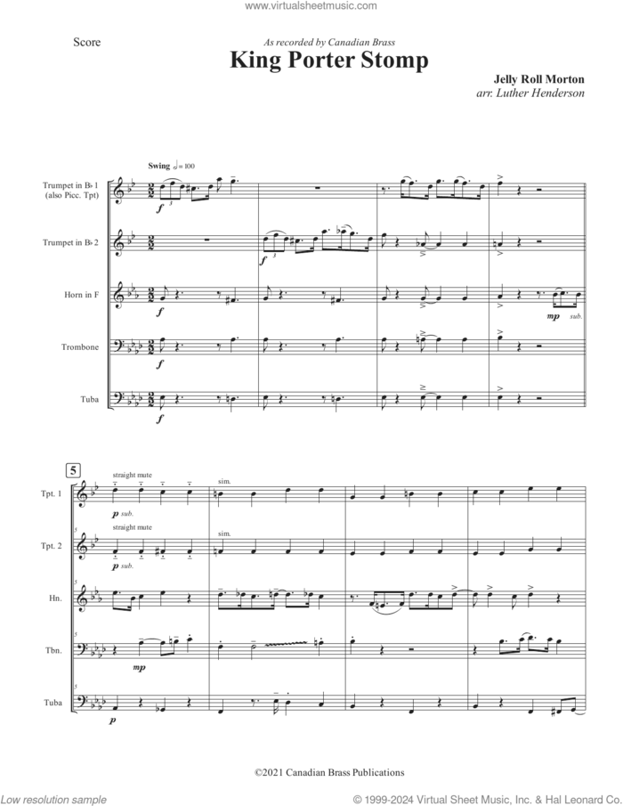 King Porter Stomp (COMPLETE) sheet music for brass quintet by Canadian Brass, Jelly Roll Morton and Luther Henderson, intermediate skill level