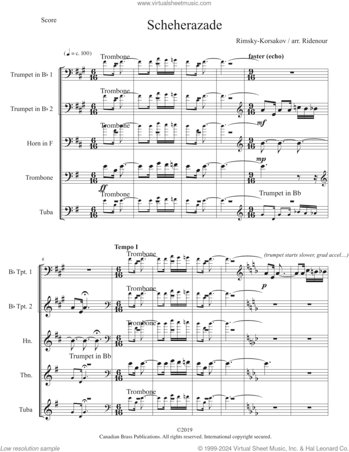 Scheherezade (COMPLETE) sheet music for brass quintet by Canadian Brass, Brandon Ridenour and Nikolai Rimsky-Korsakov, classical score, intermediate skill level