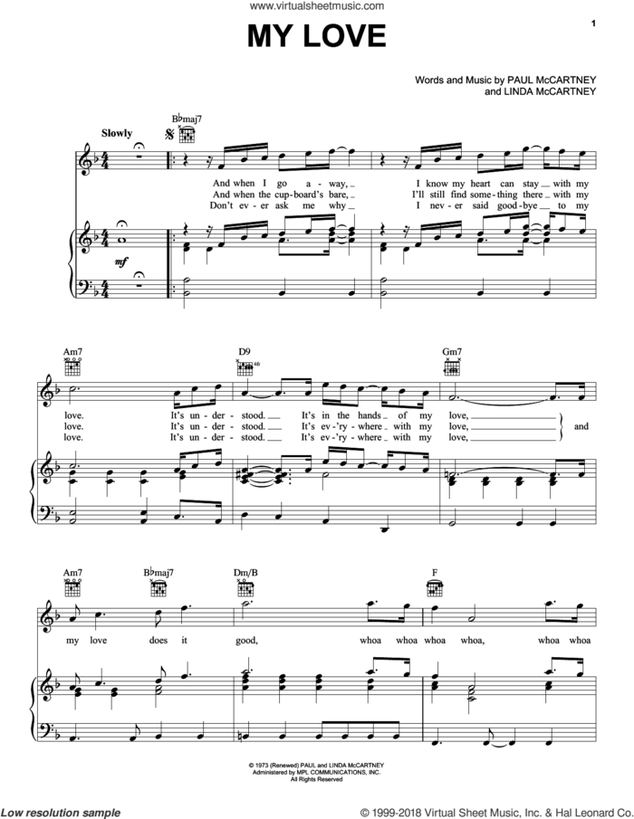 My Love sheet music for voice, piano or guitar by Paul McCartney, Paul McCartney and Wings and Linda McCartney, intermediate skill level