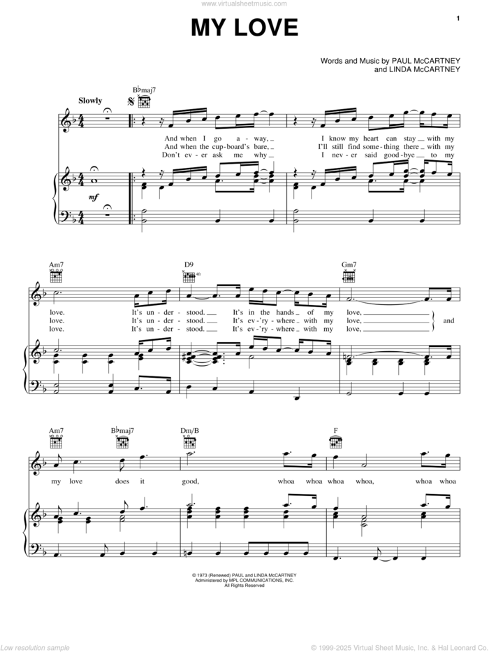 My Love sheet music for voice, piano or guitar by Paul McCartney, Paul McCartney and Wings and Linda McCartney, intermediate skill level