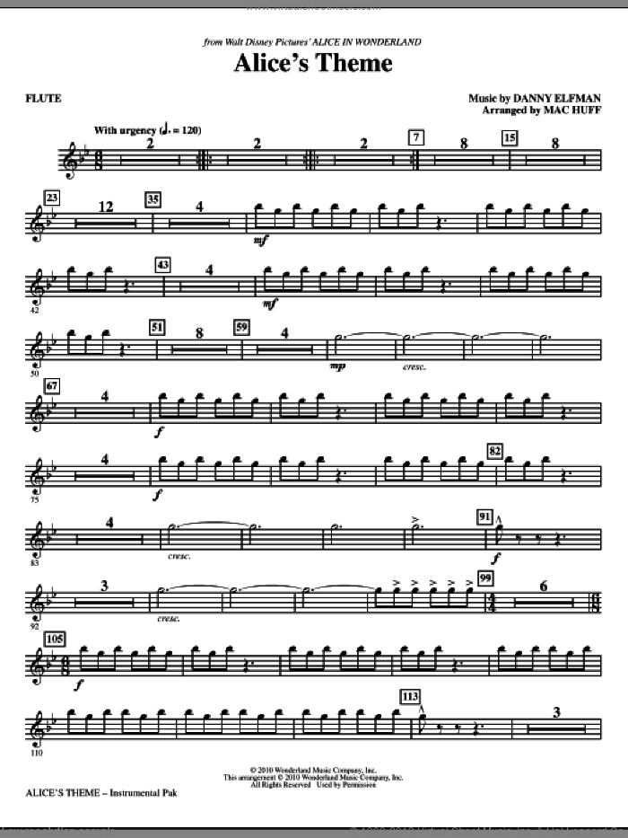 Alice's Theme (from Alice In Wonderland) (arr. Mac Huff) (complete set of parts) sheet music for orchestra/band (chamber ensemble) by Mac Huff and Danny Elfman, intermediate skill level