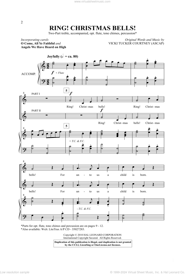 Ring! Christmas Bells! sheet music for choir (2-Part) by Vicki Tucker Courtney, intermediate duet