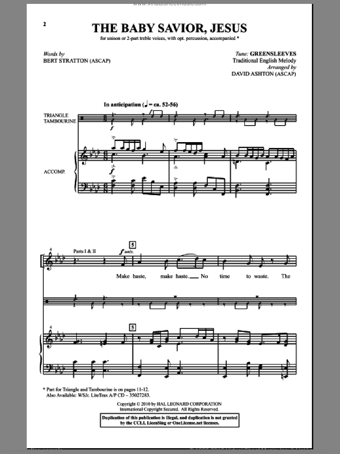 The Baby Savior, Jesus sheet music for choir (Unison) by Bert Stratton and David Ashton, intermediate skill level