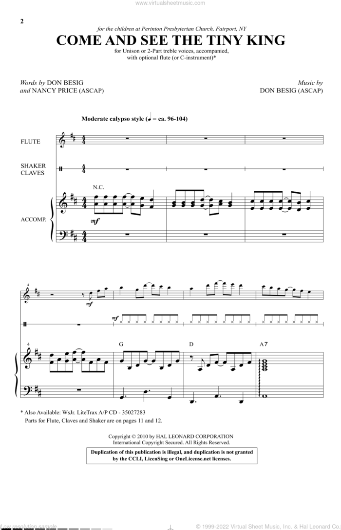 Come And See The Tiny King sheet music for choir (2-Part) by Don Besig and Nancy Price, intermediate duet