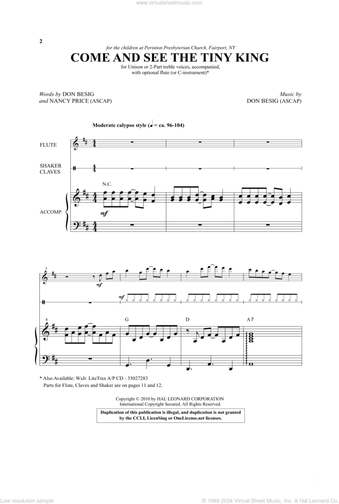 Come And See The Tiny King sheet music for choir (2-Part) by Don Besig and Nancy Price, intermediate duet