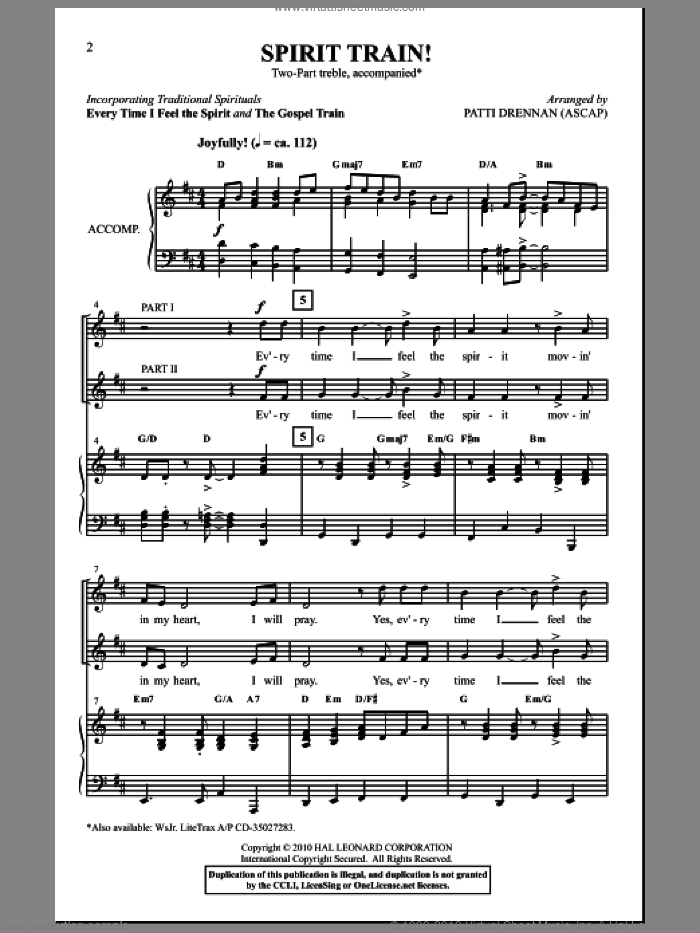 Spirit Train! sheet music for choir (2-Part) by Patti Drennan, intermediate duet