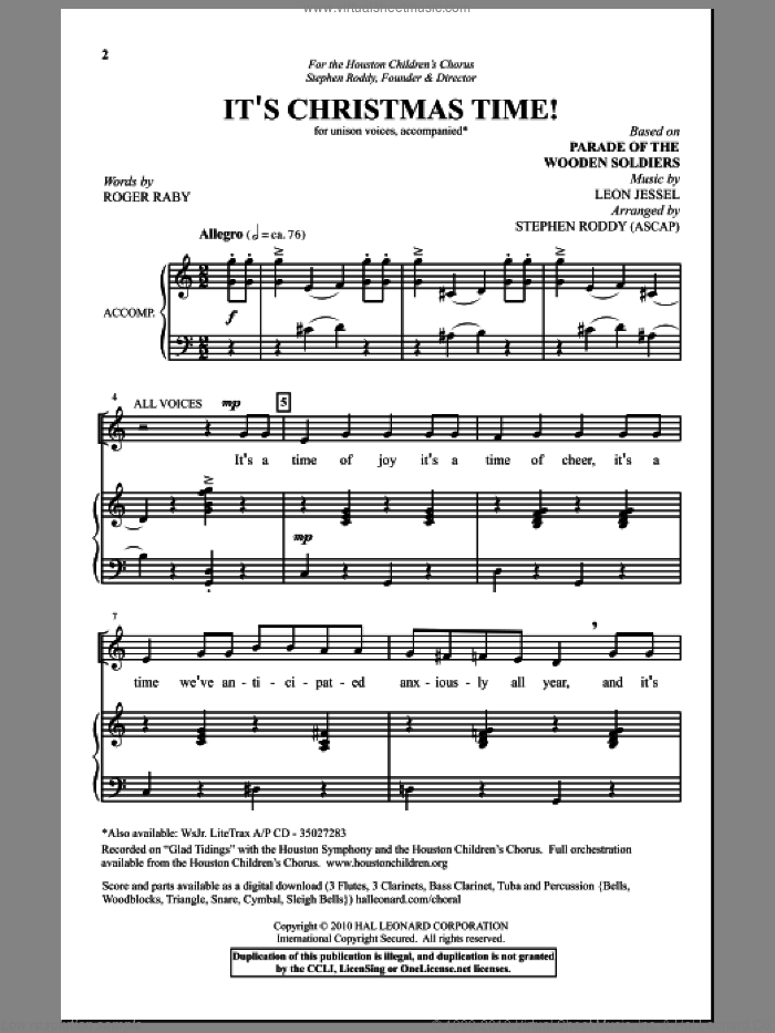 It's Christmas Time! sheet music for choir (Unison) by Leon Jessel, Roger Raby and Stephen Roddy, intermediate skill level