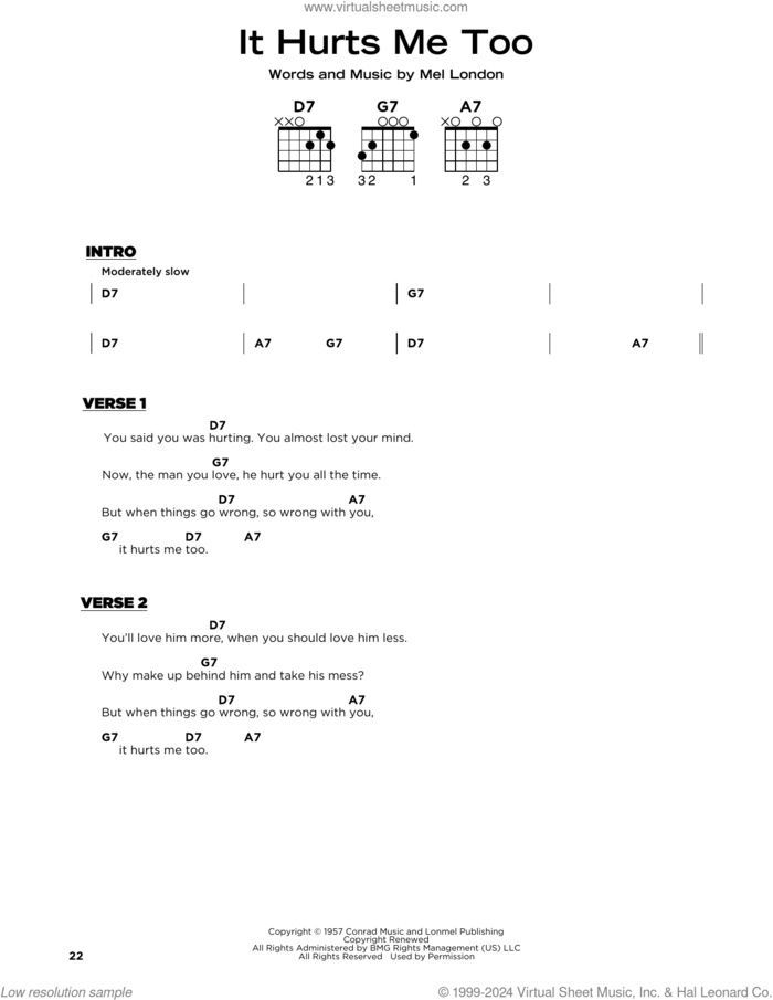 It Hurts Me Too sheet music for guitar solo by Bob Dylan, beginner skill level