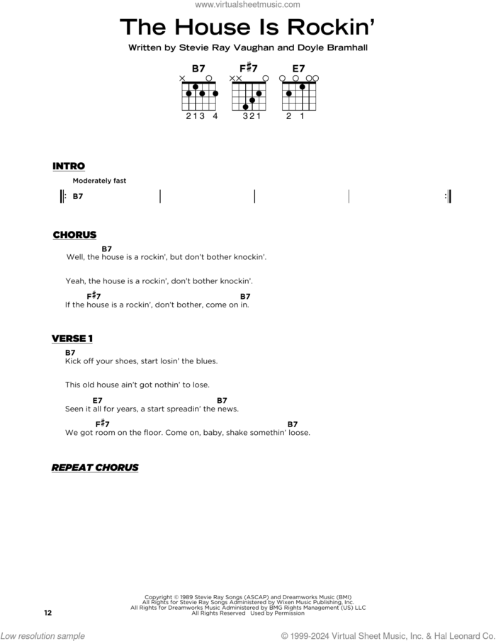 The House Is Rockin' sheet music for guitar solo by Stevie Ray Vaughan and Doyle Bramhall, beginner skill level