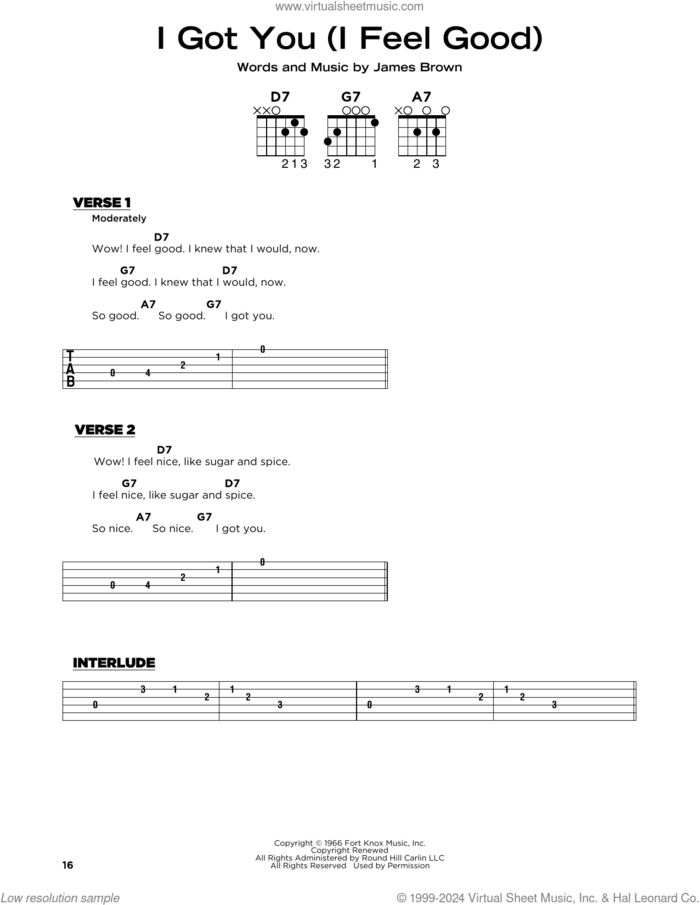 I Got You (I Feel Good) sheet music for guitar solo by James Brown, beginner skill level