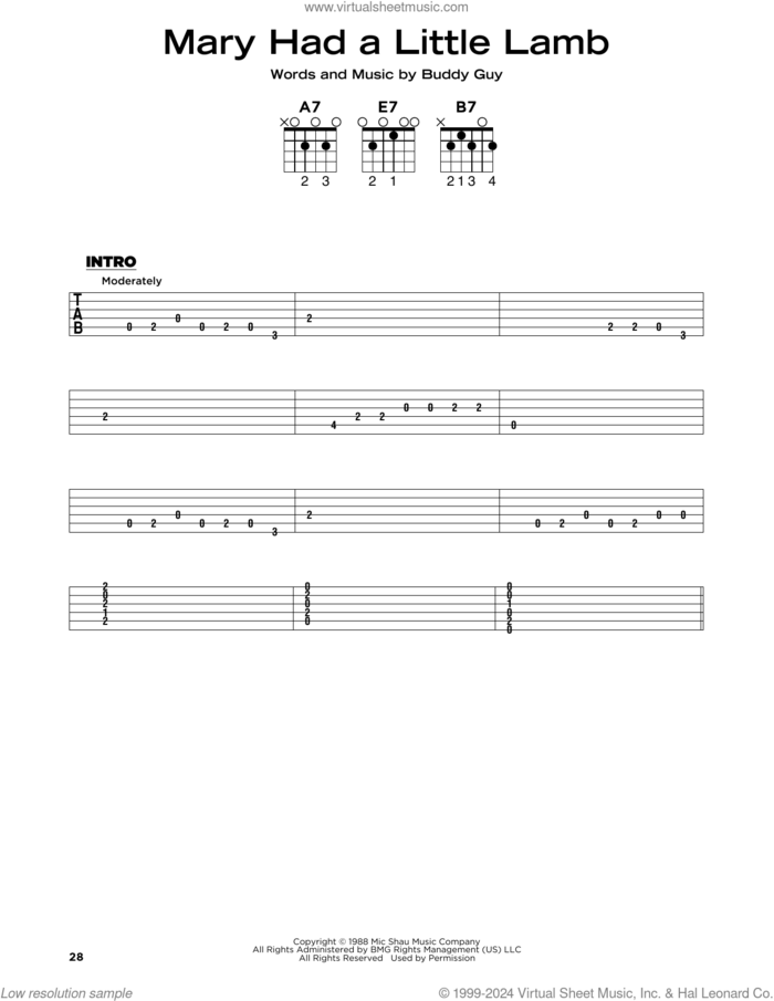 Mary Had A Little Lamb sheet music for guitar solo by Stevie Ray Vaughan and Buddy Guy, beginner skill level