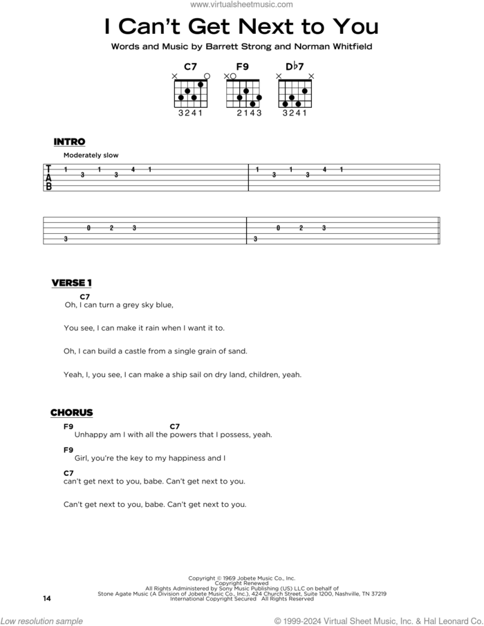 I Can't Get Next To You sheet music for guitar solo by The Temptations, Barrett Strong and Norman Whitfield, beginner skill level