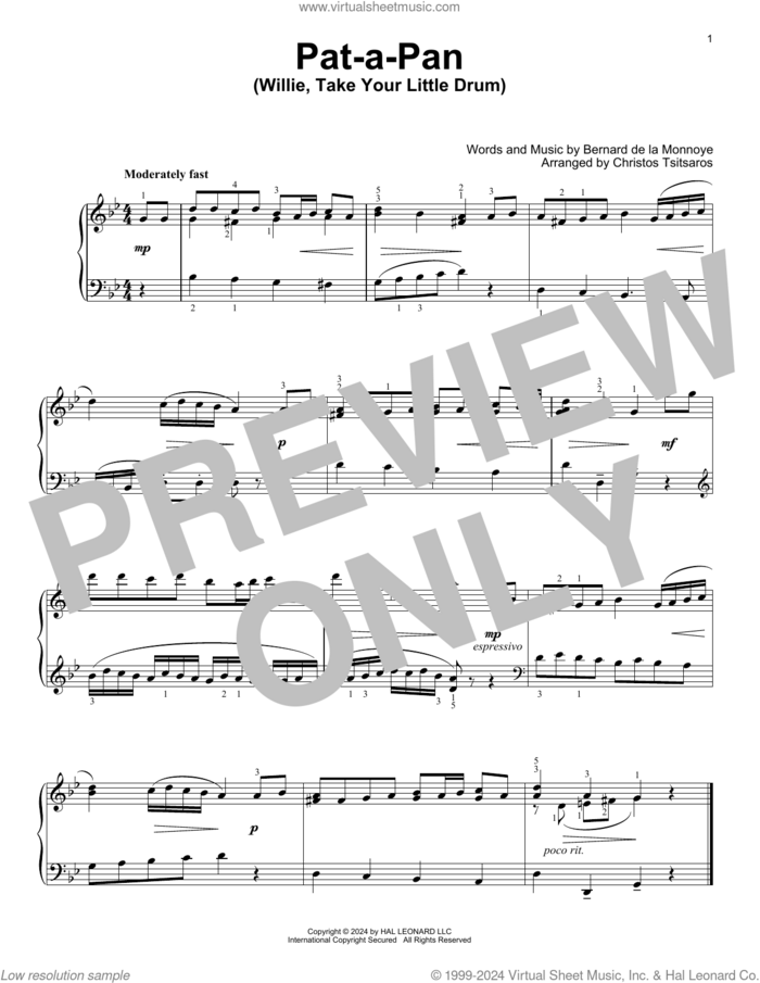 Pat-A-Pan (Willie, Take Your Little Drum) (arr. Christos Tsitsaros) sheet music for voice and other instruments (E-Z Play) by Bernard de la Monnoye and Christos Tsitsaros, easy skill level