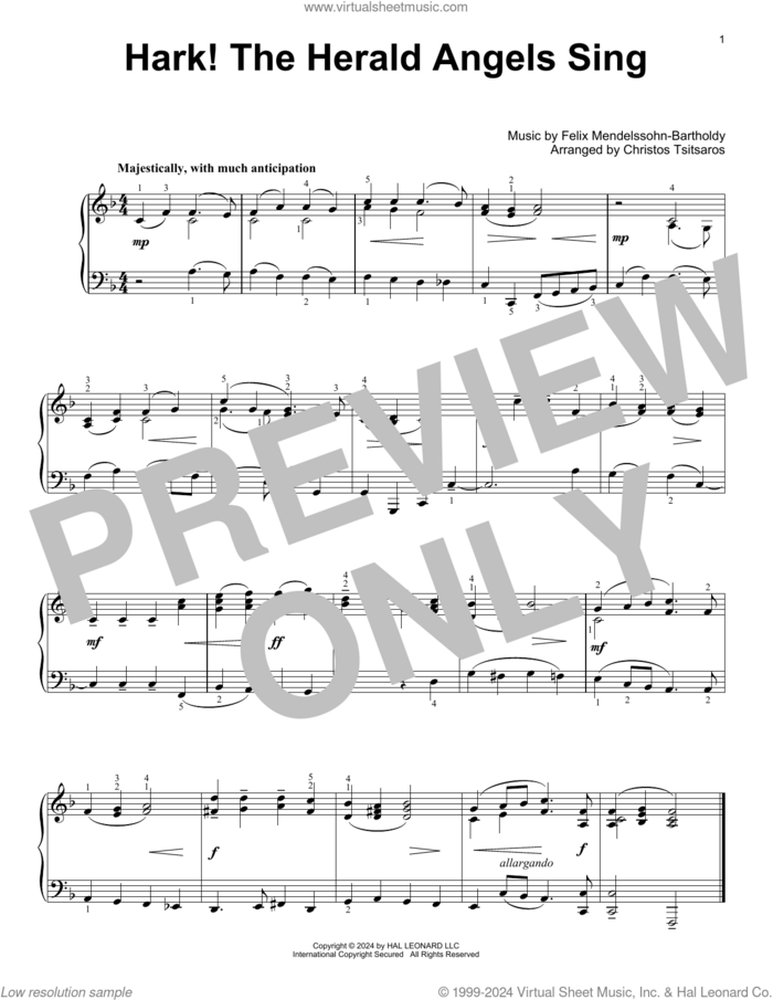 Hark! The Herald Angels Sing (arr. Christos Tsitsaros) sheet music for voice and other instruments (E-Z Play) by Felix Mendelssohn-Bartholdy, Christos Tsitsaros and William H. Cummings, easy skill level