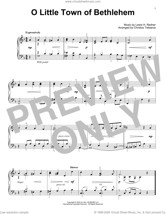 O Little Town Of Bethlehem (arr. Christos Tsitsaros) sheet music for voice and other instruments (E-Z Play) by Lewis Redner and Christos Tsitsaros, easy skill level