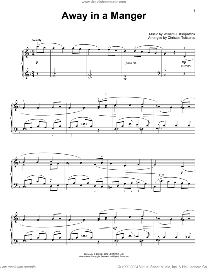 Away In A Manger (arr. Christos Tsitsaros) sheet music for voice and other instruments (E-Z Play) by William J. Kirkpatrick and Christos Tsitsaros, easy skill level