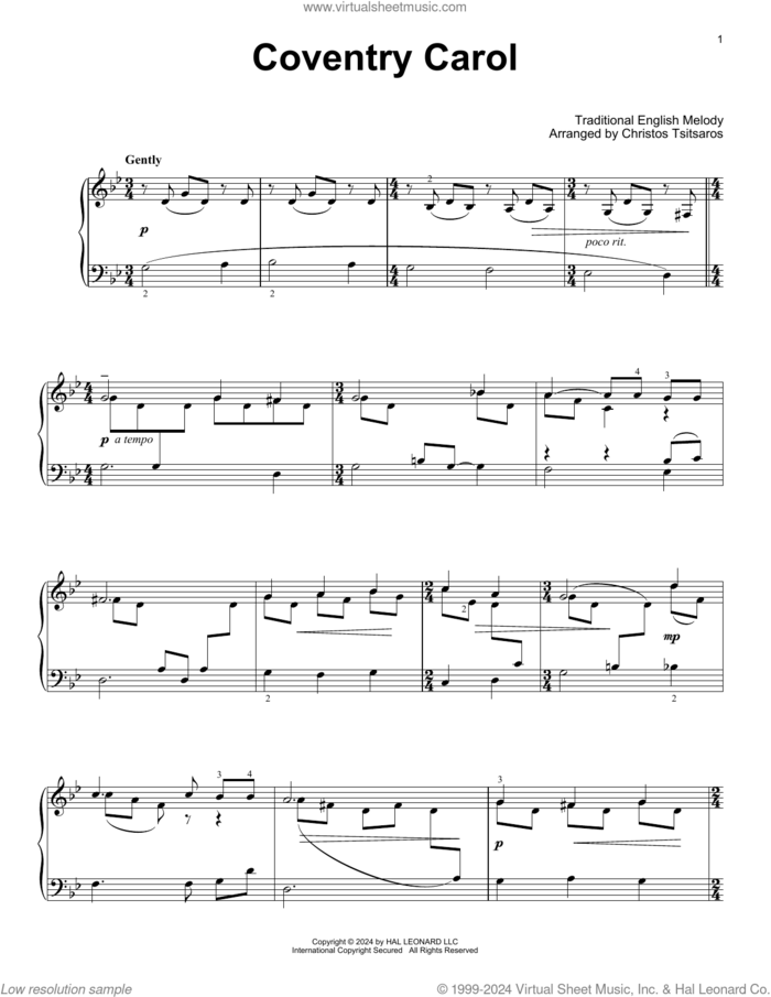 Coventry Carol (arr. Christos Tsitsaros) sheet music for voice and other instruments (E-Z Play)  and Christos Tsitsaros, easy skill level