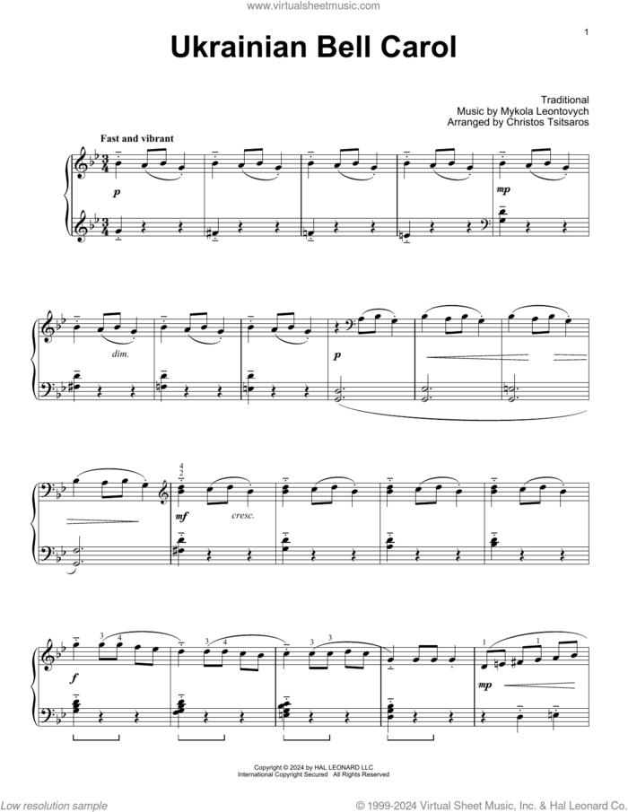 Ukrainian Bell Carol (arr. Christos Tsitsaros) sheet music for voice and other instruments (E-Z Play) by Mykola Leontovych, Christos Tsitsaros and Miscellaneous, easy skill level