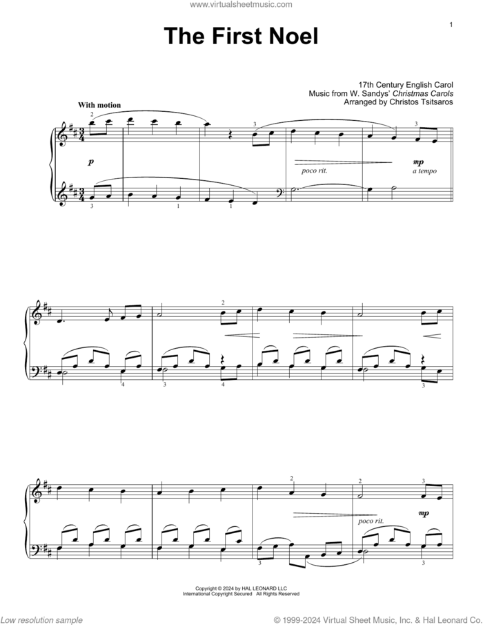 The First Noel (arr. Christos Tsitsaros) sheet music for voice and other instruments (E-Z Play) by W. Sandys' Christmas Carols and Christos Tsitsaros, easy skill level