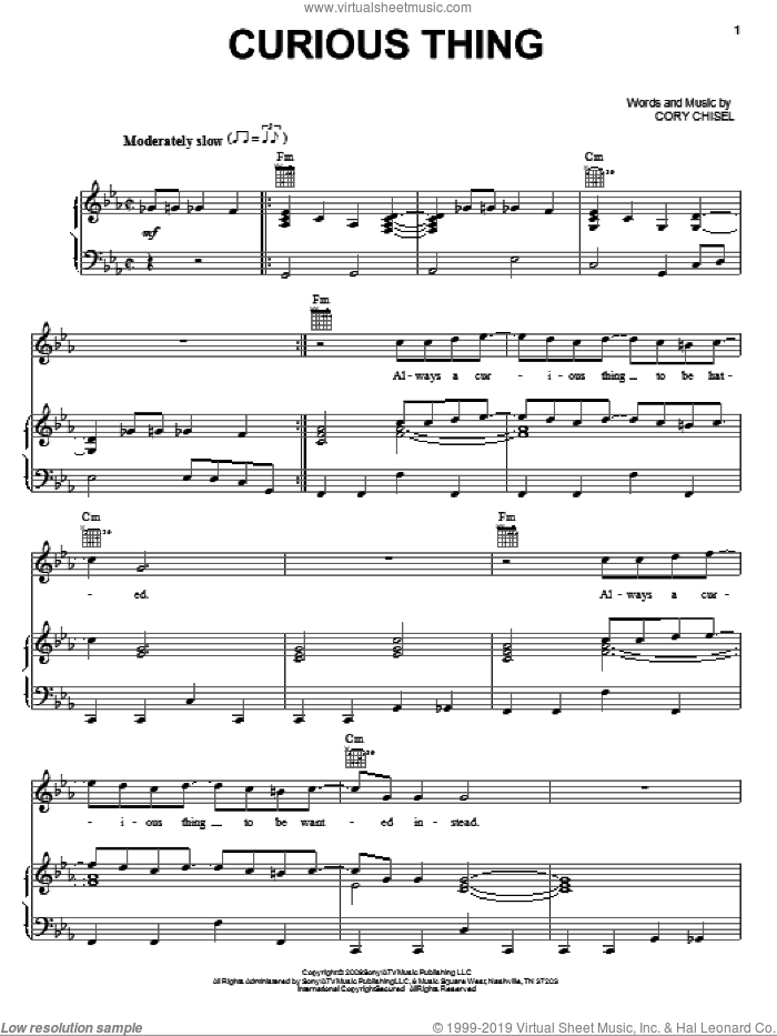 Curious Thing sheet music for voice, piano or guitar by Cory Chisel And The Wandering Sons and Cory Chisel, intermediate skill level
