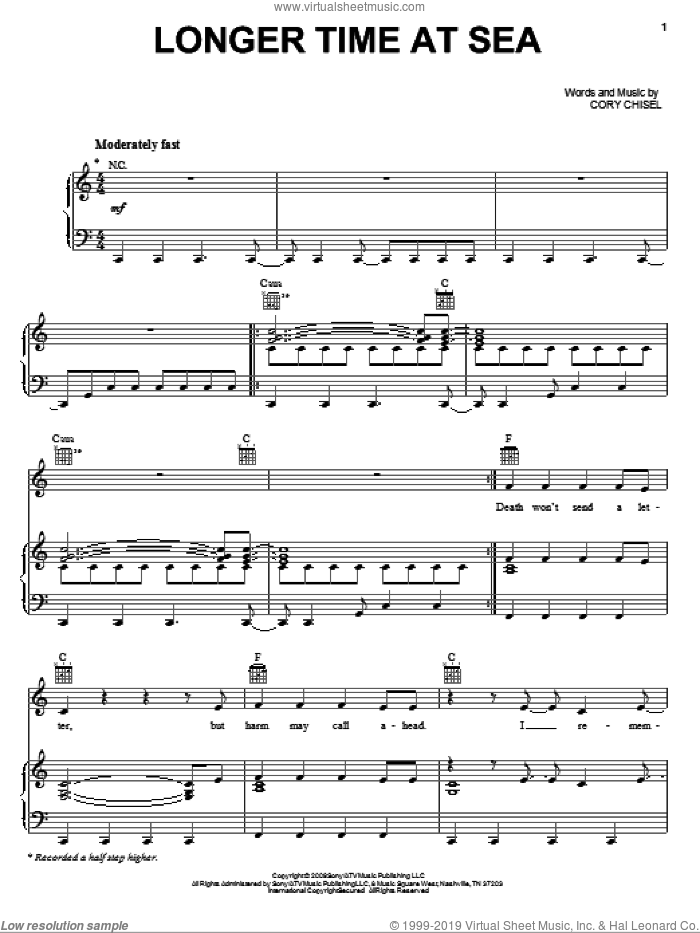 Longer Time At Sea sheet music for voice, piano or guitar by Cory Chisel And The Wandering Sons and Cory Chisel, intermediate skill level