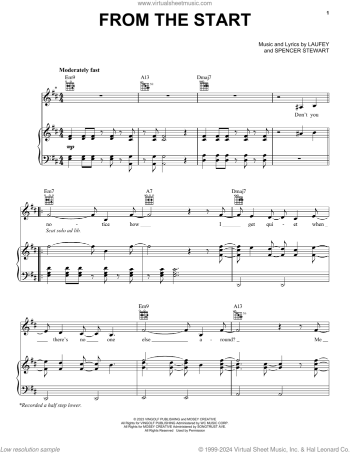 From The Start sheet music for voice, piano or guitar by Laufey and Spencer Stewart, intermediate skill level