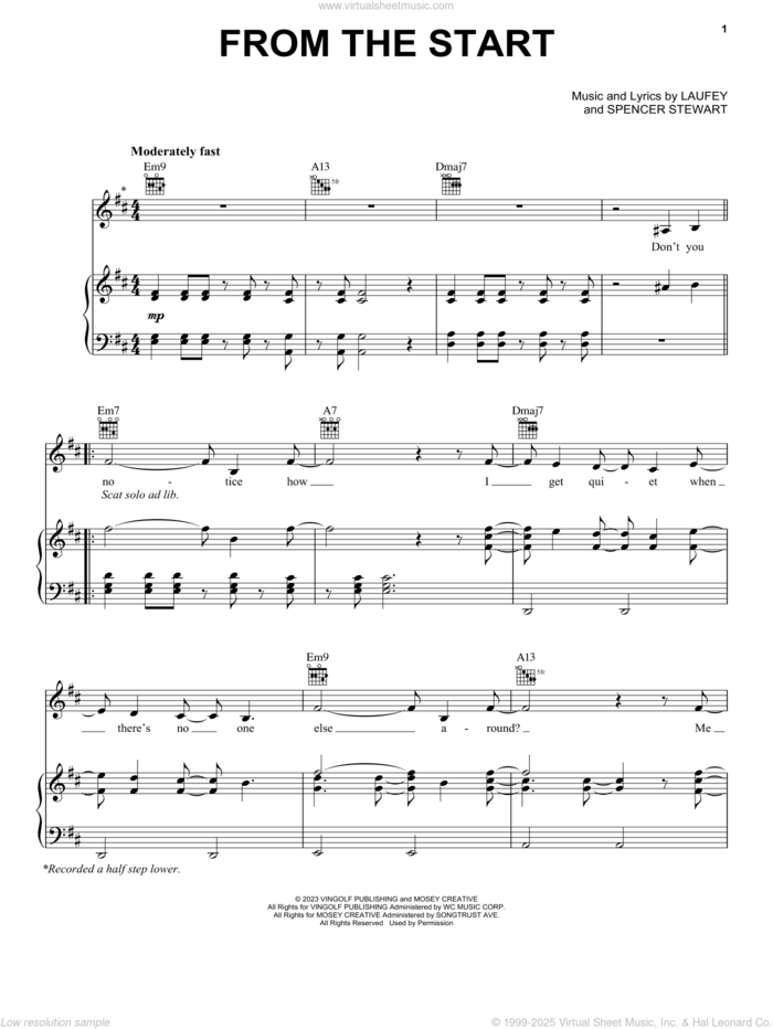 From The Start sheet music for voice, piano or guitar by Laufey and Spencer Stewart, intermediate skill level